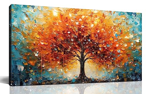 Zoyotago Large Canvas Wall Art Orange Yellow Tree Picture Modern Canvas Prints Ready to Hang for Bedroom Living Room Size 20x40