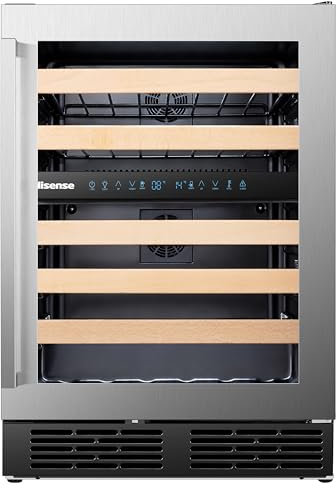 Hisense RW17W4NWG0 145 Litre 46 Bottles Dual Zone Freestanding Undercounter Wine Fridge Cabinet with Digital Touch Control LED Display