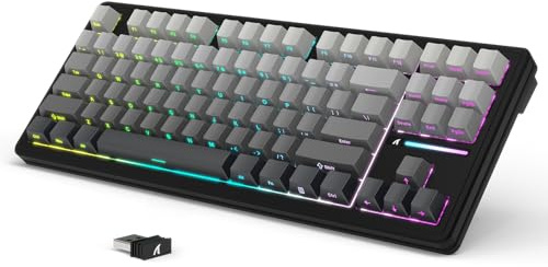 LexonElec x Attack Shark M87 75% Kabellose Gaming-Tastatur, BT5.0/2,4G/Wired, 27 RGB Backlit, TKL Mechanische Tastatur, Hot Swap Linear Schalter, QWERTY Seitlich Bedruckte Farbverlauf PBT Keycap-Grau