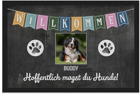 PfotenSchild personalisierte Fußmatte mit eigenem Hund selbst gestalten - Hoffentlich magst du Hunde - individuell mit Foto & Hundename für Hundebesitzer - 60 x 40 cm