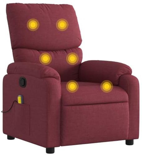 vidaXL Massagesessel, Sessel Verstellbare Rückenlehne, Fernsehsessel Relaxsessel mit Vibrationsfunktion, Liegesessel Polstersessel Ruhesessel, Weinrot Stoff