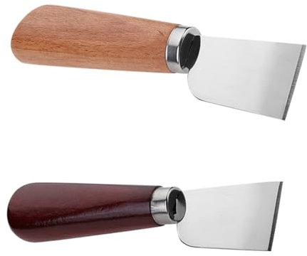 SHINEOFI Taglierina Per Pelle Manico in Legno 2 Pezzi, Strumento Per Scarnitura e Artigianato Fai Da Te, Acciaio Inossidabile Resistente Per Lavorazione Della Pelle Professionale e Principianti