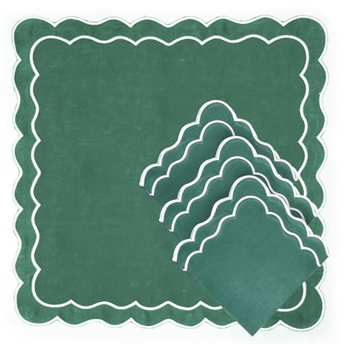 Tovaglioli di lino CLIO & CLOVER con bordo smerlato set di 4 tovaglioli 100% lino Design di lusso con bordo smerlato Arrivano splendidamente confezionati (Verde smeraldo)
