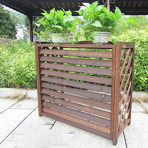 Grand Couvercle De Climatiseur En Bois For Unité Extérieure, Écran De Clôture De Climatiseur Caché En Bois Avec Conception En Grille, For Climatiseurs Et Pompes À Chaleur