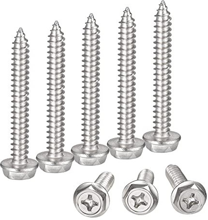 QUARKZMAN M6 x 45mm Tornillos Autorroscantes Hexagonales Phillips, Tornillos de Chapa de Acero Inoxidable 304 con Brida Hexagonal Tornillos de Cabeza Redonda Hexagonal, 10 Piezas