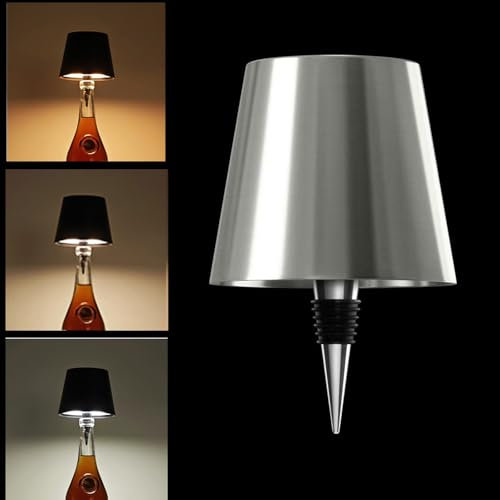 Desniltol LED Wine Bottle Lamp - 2024 New Portable Wireless Bottle Lamps with 3 Color Changing, Rechargeable Touch Control Table Lamp, Cute Embed LED Night Light for Bedroom/Restaurant/Bar (Sliver)