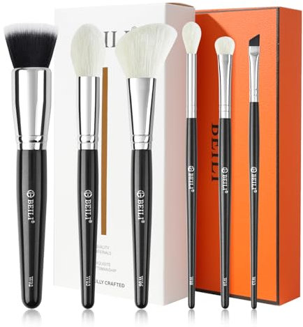 BEILI 6 pennelli da trucco, set di pennelli da trucco vegani, fondotinta in polvere, ombretto e correttore per correttore, set di pennelli per sopracciglia, per eyeliner