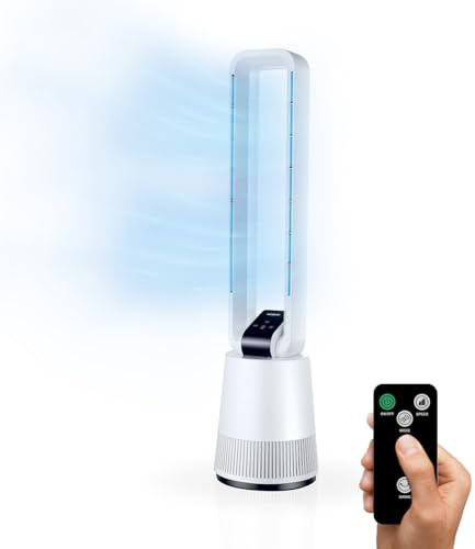 Wintem Ventilatore Senza Pale 50W con Comodo Telefomando e Display LED - Ideale per Rinfrescare Casa nelle Giornate più Calde con 3 Velocità di Ventilazione, Funzione Oscillante e Timer