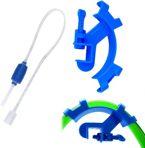 Sifón de acuario y soporte para tuberías, plástico azul y verde