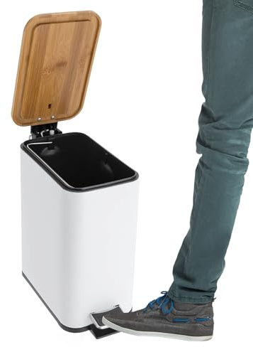 Mülleimer Küche 5 L Tretabfalleimer Abfalleimer Küchenabfalleimer Peda Deckel Badabfalleimer geschlossenem trash bin can Geräuschloser Deckelverschluss Inneneimer Kunststoff Badezimmer Büro (Weiß)