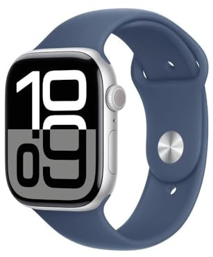 Apple Watch Series 10 GPS + Cellular 46mm Boîtier en Aluminium Argent avec Bracelet Sport Denim S M