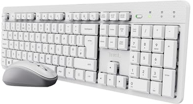 Trust Ody II Silent Wireless Keyboard and Mouse Set QWERTY UK Layout, Floating Low Profile Keys, One USB Receiver, Spill-Resistant, Ambidextrous Mouse, Quiet Combo for PC Laptop Mac, White