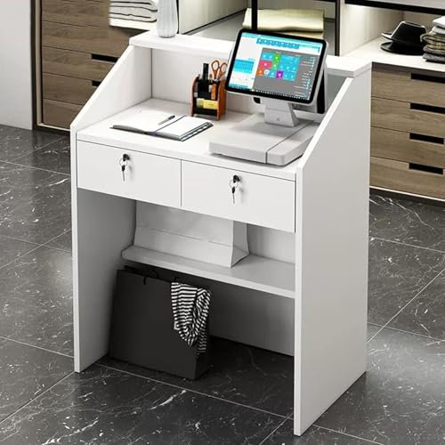 Empfangstheke mit 2 Schubladen und Ablageflächen Empfangstresen,Bürotheke Rezeption Tisch mit privatem Panel für Salon Empfangsraum Kasse, Lobby, Style 2