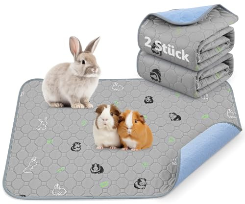 Waschbare Pipipads für Meerschweinchen, Kaninchen, 60x90 cm Pipi Unterlagen | 2 Stück Super saugfähige und wasserdichte Pipi Matte für Kleintiere, Rutschfest, ideal für Käfig, Auto & Sofa