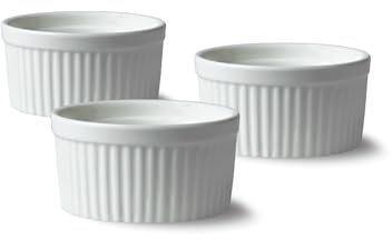 Lacor - 61239 - Set 3 stampini in porcellana bianca, finitura liscia e lucida, resistenti agli shock termici, adatti per forno, microonde e lavastoviglie, Ø 9 cm, 130 ml
