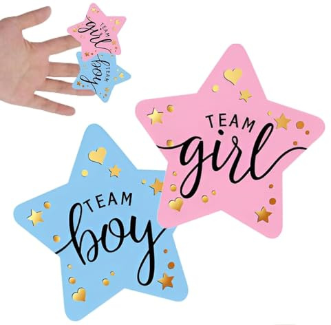 96 Stück Gender-Enthüllungsaufkleber für Babyparty und Geburt – festliche Dekoration und Foto-Requisiten – Team Jungen oder Mädchen (Stern)