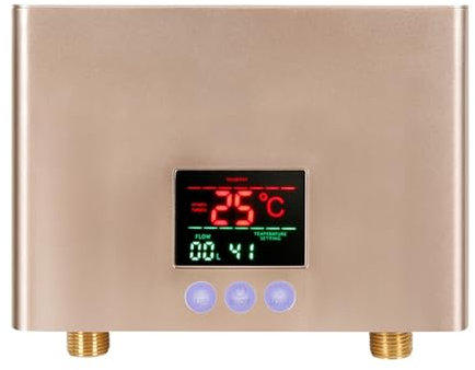 ERSINIAN Chauffe-Eau instantané 3KW Chauffe-Eau électrique sans réservoir Écran LCD Cuisine Salle de Bain Télécommande Murale Calorifier (Or)