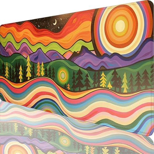 Tapis de Souris Gamer 1200 x 600 x 3 mm, Grand Tapis de Souris Rouge, Paysage Mouse Pad Imperméable et Antidérapant, Multifonction Grand Sous Main Bureau pour Clavier et Souris, Gamer Decoration 95-Fi