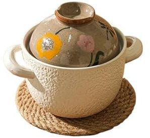 Cacerola Olla de barro pequeña Claypot for el hogar, cazuela, utensilios de cocina de cerámica, ollas for guisar for cocinar, olla de arcilla resistente al calor for cocinar(800ml Brown03)