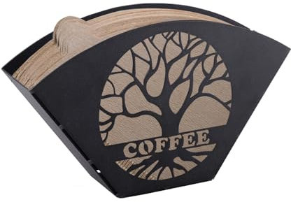 YapitHome SenaiMy Kaffeefilterhalter Filtertütenhalter Schwarz metall V-förmige Kaffeefilteraufbewahrung mit Baum des Lebens-Dekor für Café, Hotel, Bar, Zuhause