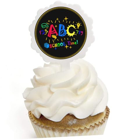 HEALSOPTHY 24piezas De Pastel Escolar Coloridos Accesorios De Tarta Stickers y Palitos Para Celebraciones Estudiantiles