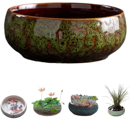Lotus Bonsai Schale, Lotus Pflanze Keramik Blumenschale, Lotus Bowl Pflanzer, für die Wasserpflanzung im Innenbereich, Lotus-Töpfe für Wasserpflanzen, Wasserlilie, Grün Sukkulenten