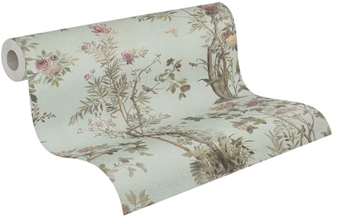 A.S. Création History of Art 2 Vliestapete Floral 10,05 m x 0,53 m - Braun, Grün, Blau, Metallic - Tapete Blätter für Wohnzimmer Schlafzimmer - 790435