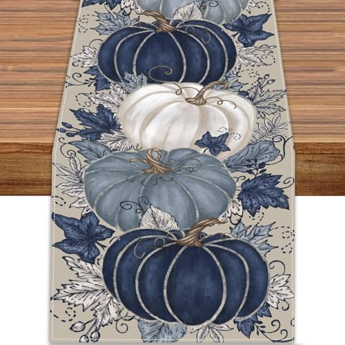 Herbst Tischläufer,Kürbissen Table Runner, Halloween Tischdeko ,Vintage Kürbis Tischläufer für Herbst Deko, Halloween Tablecloth für Küche,Bauernhaus, Esstisch & Indoor Party Dekoration(33x183cm)