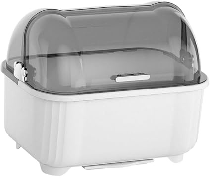 Gralara Escurridor de Platos con Tapa, Resistente al Polvo con Bandeja de Drenaje, Bandeja para secar Platos– Organizador para Cubiertos, Tazas y Biberones – Material PP Resistente​, Gris Blanco