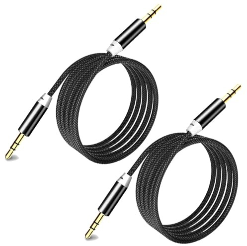 SiumPklay 2-Pack Braided 3.5mm Aux Cables, Nylon Stereo Jack to Jack Audio Cables, Gold-Plated Male to Male Auxiliary Cables for iPhone, Car, Laptop, TV, Headphones, Speaker (Black)​