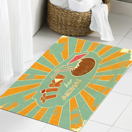 JHAOUNUK Quick-drying Bathroom Mat,Absorbent Floor Mat for Home,Rubber Non-slip Bottom,Easy to Clean,Bathroom Shower Mat,Vintage Hawaiian postcard - Retro Design Tiki Bar Menu with hand drawn,24x36in