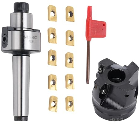 Fafeicy Face Mill Cutter Set MT2 FMB22 Holder 400R-50-22 CNC Indexable Milling Cutter with 10 APMT1604 Carbide Inserts for Precise Rough Plane Stepped Machining