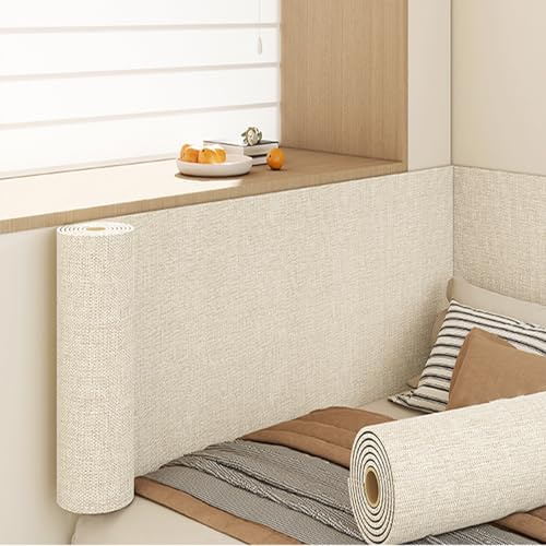 Koncey Peel and Stick Wallpaper, Thermal Insulation Wall Stickers, 65 x 280 CM Padded Wall Panels Self-Adhesive, Linen Decorative Wallpaper for use in Dormitories, Homes, Bedrooms(White)