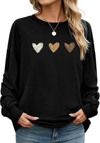 CMTOP Sweat Femme sans Capuche Sweat-Shirt Chic Imprimé Uni Sweatshirt à Manches Longues Col Rond Pull Printanier Automne Elegant Décontractée Pullover Ample à Ourlet Côtelé