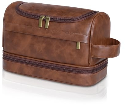 Beauty case da uomo,grande astuccio da viaggio in pelle con gancio per appenderlo