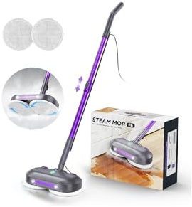 Scrubbing Steam Mop with Rotating Pads,All-in-One Spin Steam Cleaner for Floor Cleaning,Large Tank,23FT Cord, LED Headlights,Reusable Pads & Self-Standing,Safe for Hard Floor/Laminate/Marble (Violet)