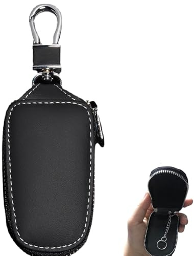 Étui Porte-Clés en Cuir PU, Pochette Zippée Multifonction pour Clés de Voiture, Maison et Moto, Porte-Clés Élégant avec Crochet Métallique,pour Hommes et Femmes - Couleur Noir