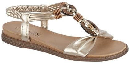 Jo & Joe Ladies Braided T-Strap Design Embellished Trim Elasticated Back Strap Flat Sandals