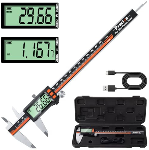Preciva Digital Caliper 200mm (8-inch), USB-C Rechargeable Vernier Calipers Measuring Tool, Stainless Steel Electronic Callipers for DIY/Jewellery/Engineering