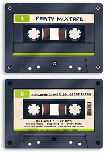 gestaltenlassen.com (10 x) Einladungskarten Geburtstag Kassette Musik CD Retro Vintage Einladungen