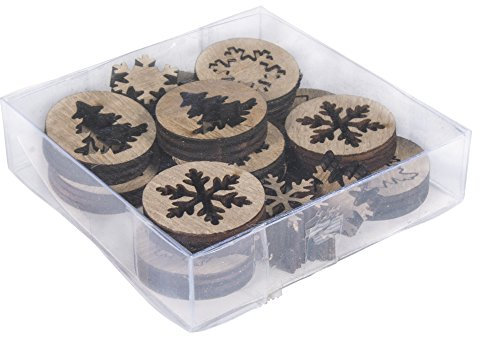 Rayher 46083000 Holz Streudeko Schneeflocke+Baum, 27mm ø, Set 24Stück