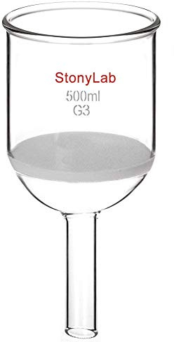 StonyLab Borosilicate Glass Embudo de Filtración Buchner con Frita Fina(G3) Buchner Funnel, Diámetro del Disco de 94mm, Profundidad de 100mm -500ml