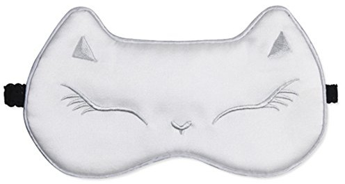 Sun Kea Women Girls Silk Eye Mask Cute Cat Sleeping Eye Cover for Shift Work Nap Blindfold(White)