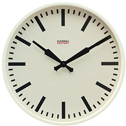 Cloudnola White Metal Station Wall Clock, Designer Clock, 18 inch Diameter, Modern Wall Clock Without Ticking, Battery Operated Quartz Movement
