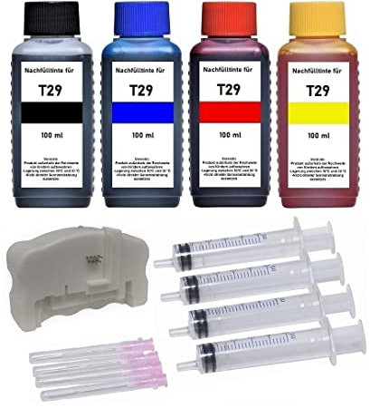 Patronenprofis Chipresetter + Nachfüllset 4 x 100 ml Nachfülltinte für T2981, T2982, T2983, T2984 / T2991, T2992, T2993, T2994 / T29 XL Black Cyan Magenta Yellow