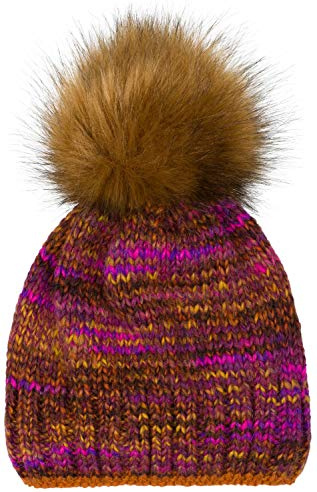 styleBREAKER Unisex Strick Bommelmütze Alpaka Anteil | Buntes Muster, wärmendes Thermo-Fleece-Futter, 12 cm Fake-Fur-Pompon (abnehmbar), elastisch für 46-61 cm Kopfumfang.