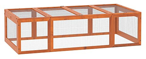 PawHut Hasenstall Kaninchenstall aus Tannenholz Winterfest Hasenkäfig mit aufklappbar Dach 180x90x48 cm Kaninchenkäfig Outdoor Kleintierstall für Kleintiere Hasen Kaninchen Meerschweinchen Orange