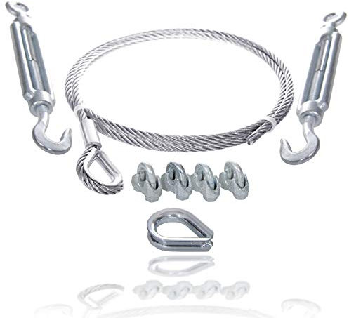 Drahtseile24 Wire rope set with 4 x wire rope clamps, 1 x thimble and 2 x turnbuckles, tensioning steel cable, diameter 3 mm, 1 m.