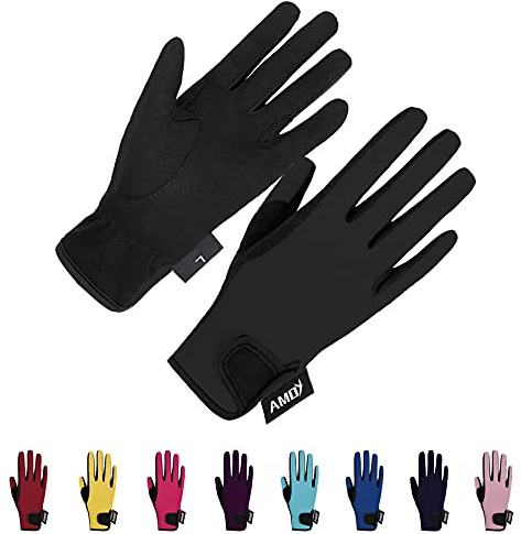 Amoy Kids Horse Riding Gloves Breathable Children Equestrian Horseback Anti-Slipping Boys & Girls Youth Outdoor Biking Cycling Sport Mitts Black S Age 6-8