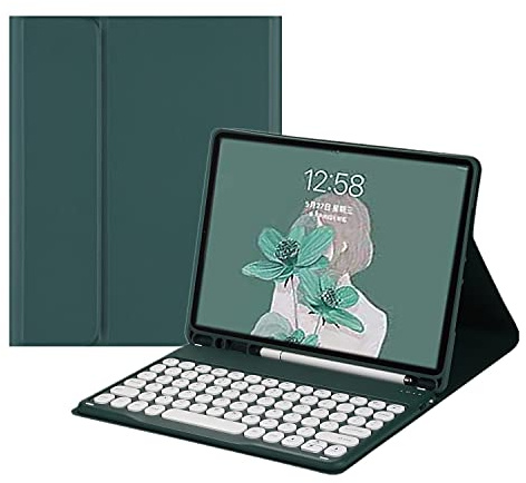 Keyboard Case for iPad Mini 5th Generation Mini 4 (7.9) Cute Round Key Wireless Removable BT Color Keyboard Cover with Pencil Holderr (DarkGreen)